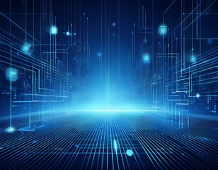 Obraz premium digital modern futuristic connection computer big data network technology concept abstract blue background banner graphical art illustration