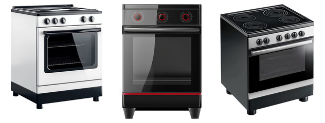 Modern Kitchen Stove with Oven and Black Controls, Functional Cooking Appliance Design on Transparent Background