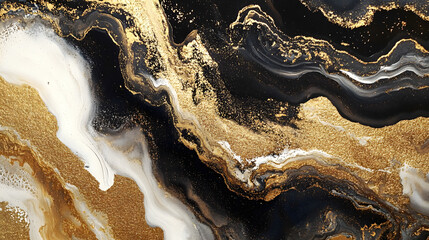 Fototapeta premium A textured abstract painting with a mix of metallic gold and bronze tones, interspersed with bold black and white streaks for a luxurious and modern feel 