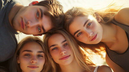Obraz premium Portrait group of young friends, women and men, Multiracial friends group of young friends bonding outdoors