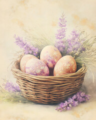 Pastel-Drawn Easter Eggs in Basket