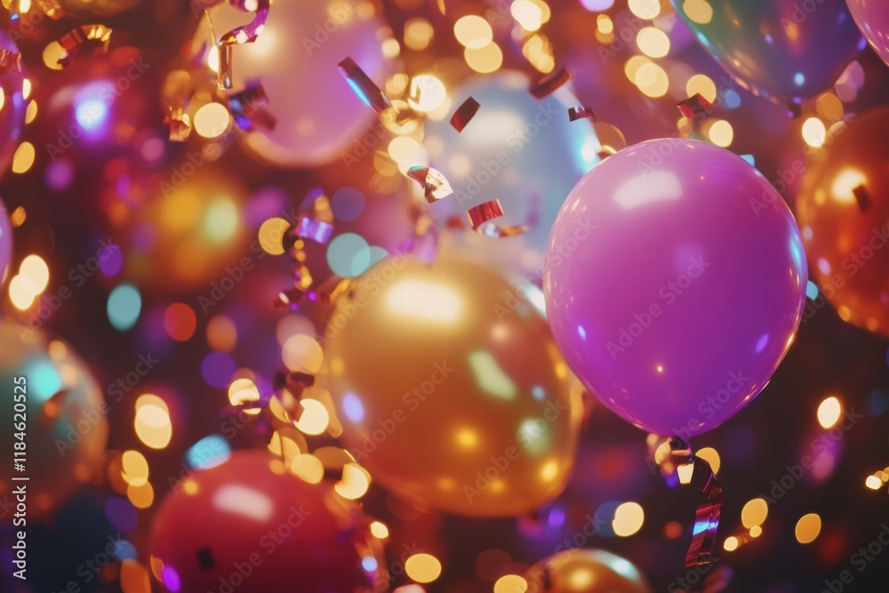 Aufkleber festive balloons and confetti create a joyful atmosphere for celebrations with colorful party lights