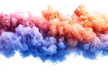 Fototapeta premium explosive burst of vibrant multicolored powder creating abstract cloud patterns against pure white background perfect for festival and celebration imagery
