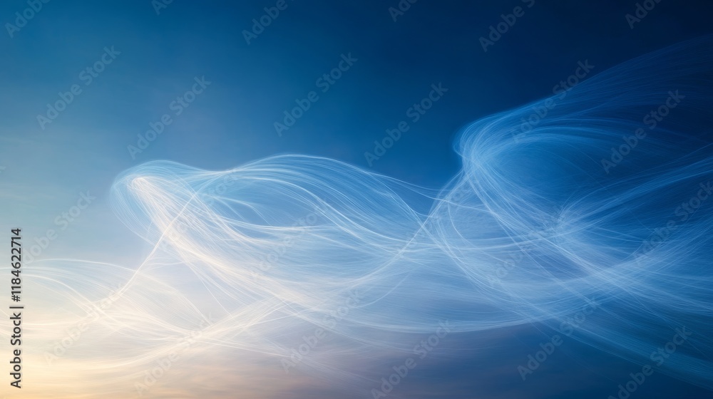 Aufkleber dynamic abstract design featuring glowing blue streaks radiating outward on a dark gradient backgrou