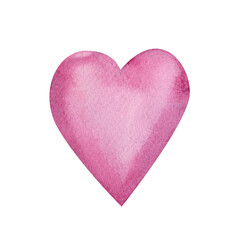 Romantic pink heart painted with soft watercolor strokes, showcasing delicate gradients that evoke warmth and tenderness. Ideal for Valentine Day cards, love letters, or romantic-themed stationery.