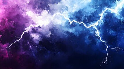 An electrifying abstract depiction of lightning bolts in shades of white, blue, and purple, cutting through a stormy, textured background 