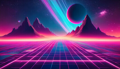 vaporwave neon coloration perspective and galaxy