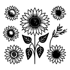Fototapeta premium Hand-drawn flat design simple sunflower outline vector silhouette