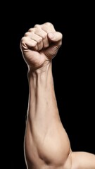 Caucasian Man's Clenched Fist Raised in Protest Against Injustice During a Demonstration. Generative AI