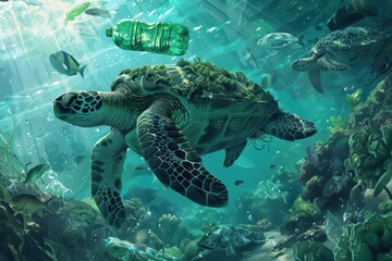 Fototapeta premium Poignant Image Depicting the Devastating Impact of Plastic Pollution on Marine Life