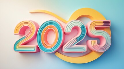 Obraz premium Colorful 2025 graphic design featuring vibrant layered numbers and a stylized curve.