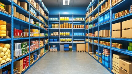 Fototapeta premium Neatly Packed Food Supplies in a Storage Room