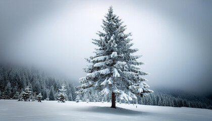 a snow included pine tree stands on my own in a white historical past