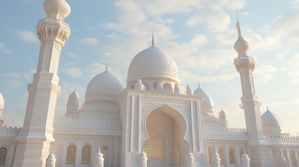 Majestic white mosque under a serene sky.