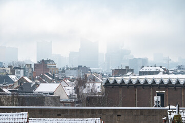High angle view of a snow covered Jette, Brussels Capital Region