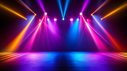 Colorful Stage Lighting Illuminates Dark Floor