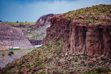 Geological Rocks Landscaoe In Arizona with blue sky background
