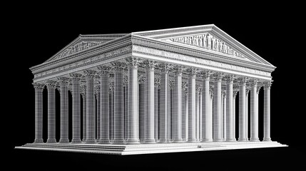 Obraz premium 3D render of a classical Greek temple on black background.