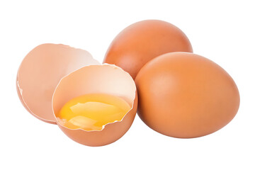 broken and whole brown eggs isolated on white background PNG.AI GENERATED