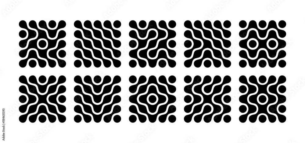 Aufkleber Abstract Metaball Icons. Geometric Icons with Dots and Shapes. Vector Logo Symbols for Medical, Technology, Science and Network Design