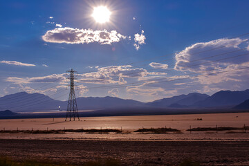 Bright Shinning Sun with blue sky and clouds in Arizona
