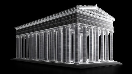 Obraz premium Wireframe model of an ancient Greek temple on black background.