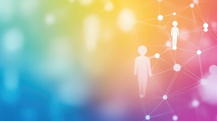 A colorful background with two people in the foreground