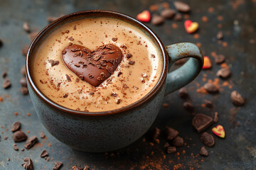 Cup of hot chocolate with a heart-shaped foam