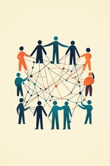 Interconnected figures form a network, symbolizing collaboration.
