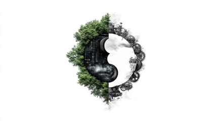 Balancing nature and industry a conceptual illustration of environmental duality digital art urban landscape creative viewpoint