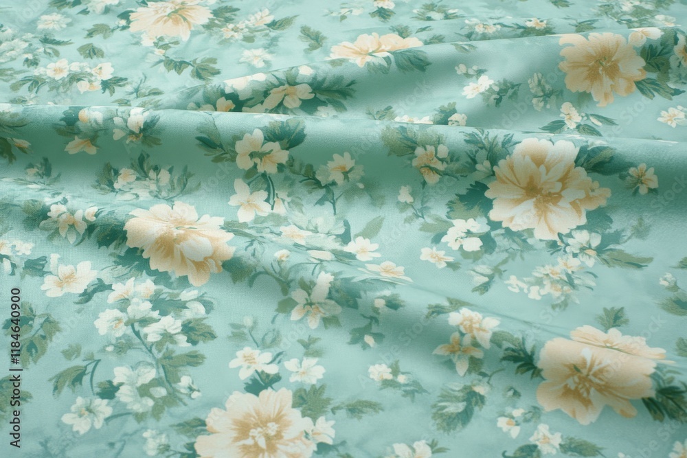 Poster delicate peach and green flowers on a light blue background create a serene atmosphere, perfect for 