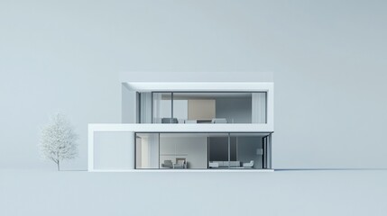 Minimalist two-story modern house architectural rendering.