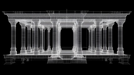 Obraz premium Wireframe rendering of a classical colonnade structure.