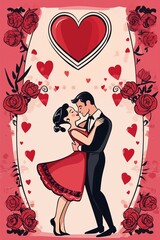 Romantic Couple Dancing in Heart-Themed Frame