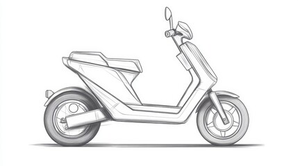 Fototapeta premium A sleek line drawing of an electric scooter with a hybrid battery design, emphasizing sustainable mobility.