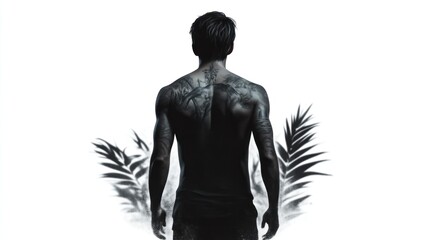 Fototapeta premium Mysterious figure embracing nature urban jungle portrait photography minimalist environment back view identity exploration