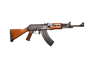 AK-47 Assault Rifle on Transparent Background – Iconic Firearm Design for Military, Tactical, and Security Applications. Perfect for Combat Scenes, Gaming Projects, Educational Materials and Realistic