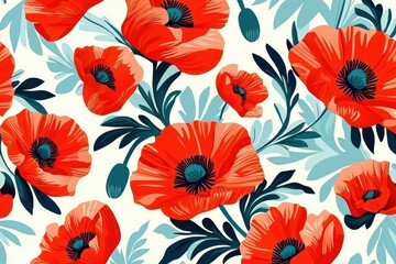Bright and vibrant abstract floral wallpaper with poppies.