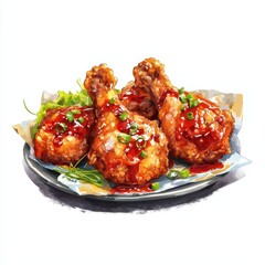 Crispy fried chicken with sauce isolated on white background food high quality close-up deliciousness