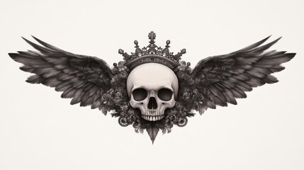 Fototapeta premium Symbolic skull with crown and wings artistic illustration dark aesthetic studio surreal concept