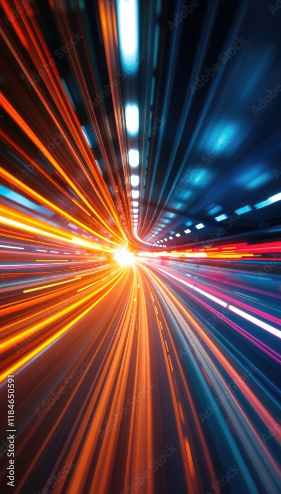 Poster speed and light trails through tunnel dynamic vibrant colors sense of motion and energy