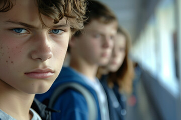 Fototapeta premium Generative AI Visual Depiction of Teenage School Bullying and Its Emotional Impact