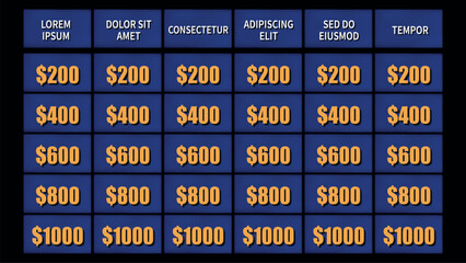 Game Show Style Board with Categories and Values