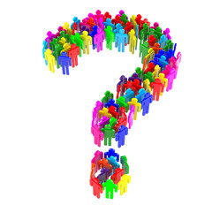 Question Mark made from colorful silhouettes of people. 3D rendering isolated on transparent background