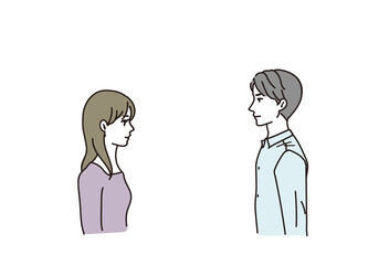 Fototapeta premium 向かいあった男女のイラスト 