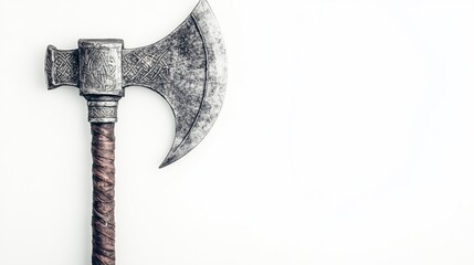 Top view of a weathered battle-axe on white background.