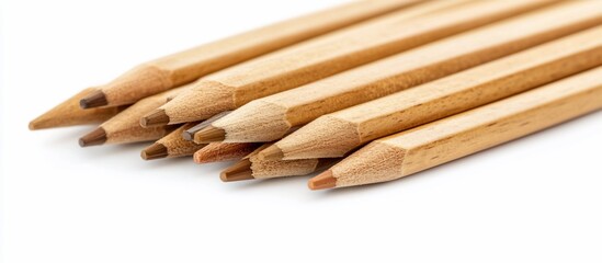 Naklejka premium Close-up of a group of brown colored pencils on a white background.