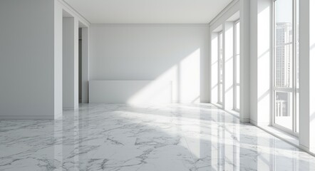 Modern Minimalism: White Marble Interior with Product Display Space