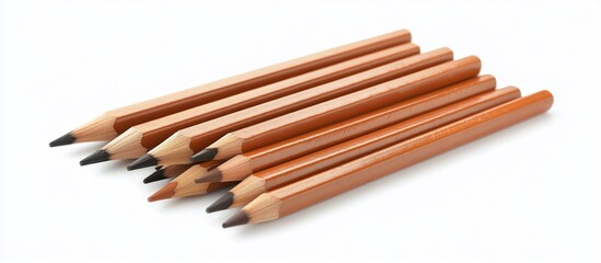 Obraz premium Brown colored pencils arranged neatly on white background.