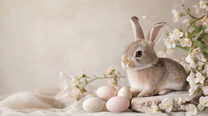 Obraz premium Minimalist Easter Bunny with Linen and Stone